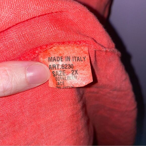 Alessia Pacini 2X 100% Linen Dress Midi Sleeveless Lace Split Neck - Picture 6 of 9